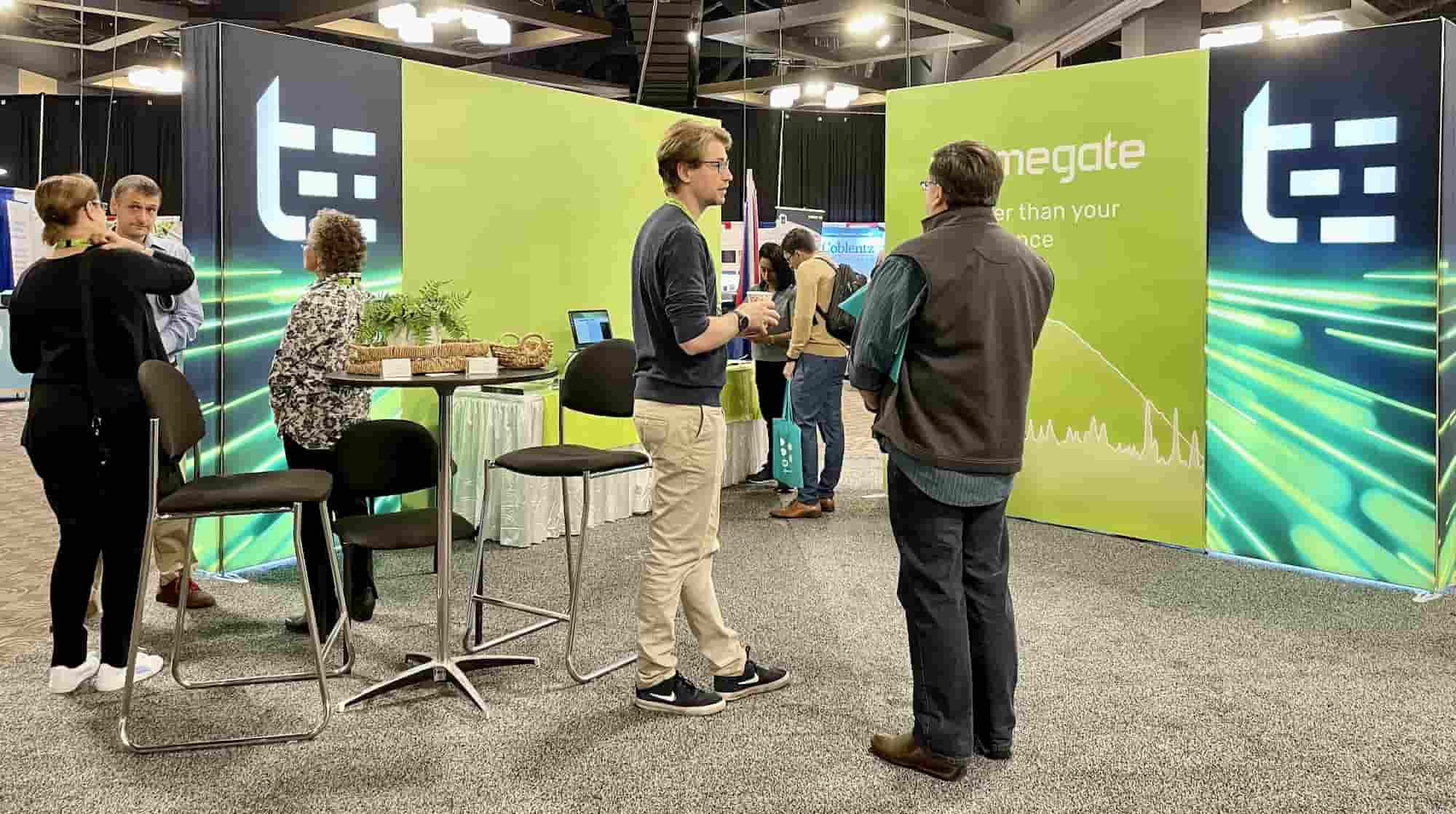 People at booth at an event