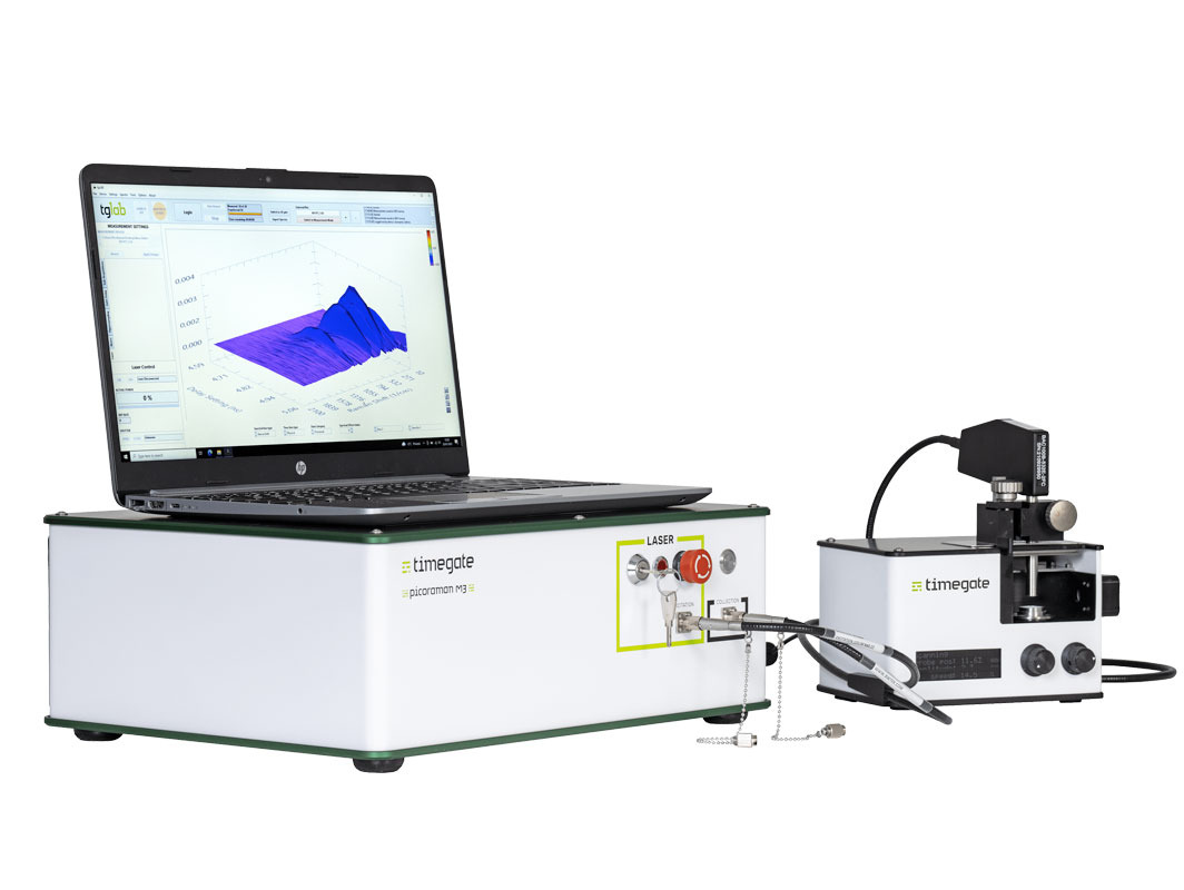 Timegated® Raman spectrometer with SampleCube add-on.